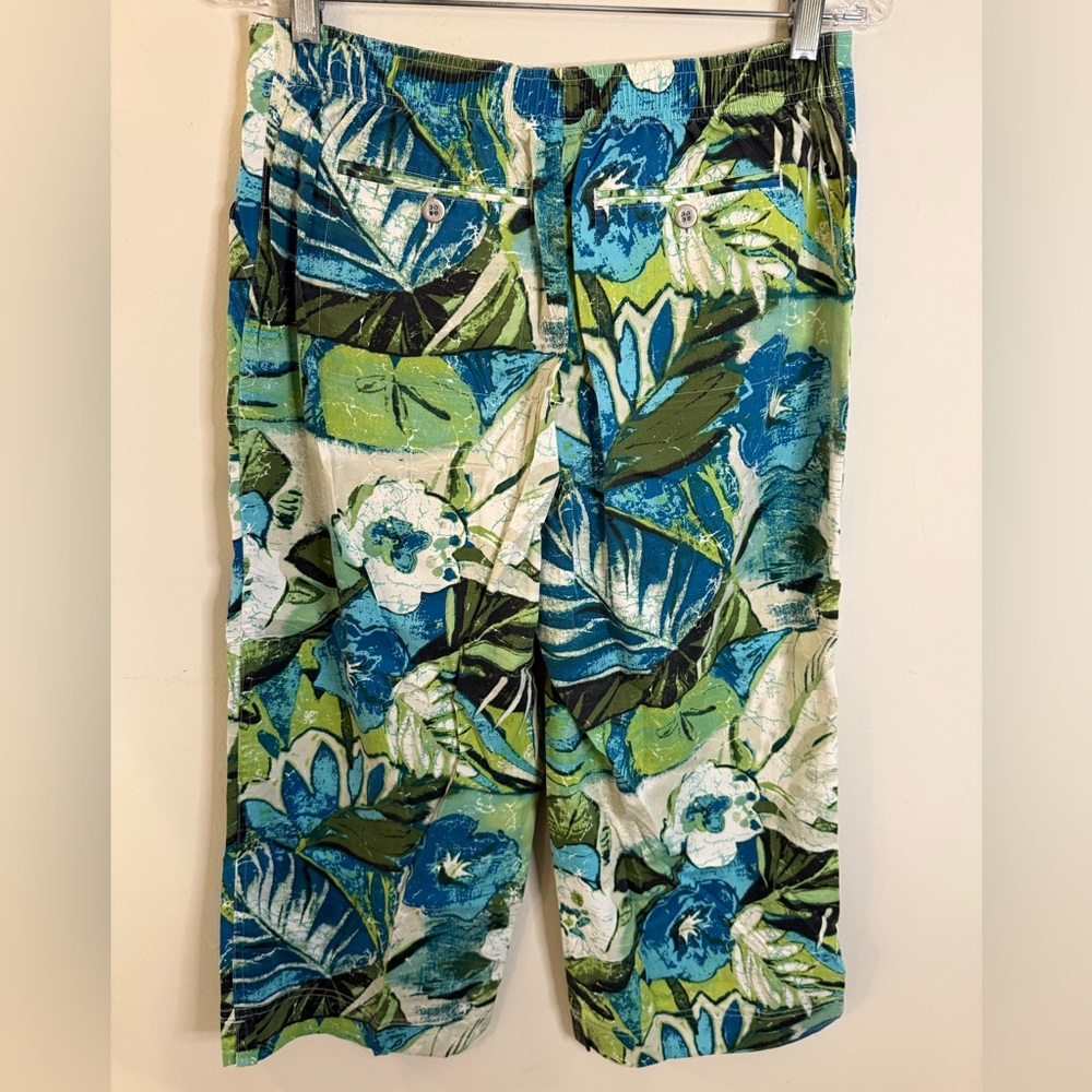 Chico’s cropped pants Hawaiian tropical floral print pockets soft stretch SZ SM